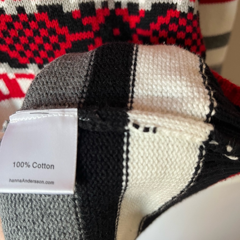 Hanna Andersson Red White Black Fair Isle Quarter Zip Cotton Sweater 150 L 10/12 - Picture 4 of 7